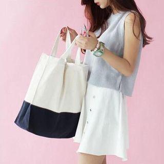 Contrast-color Canvas Shopper Bag