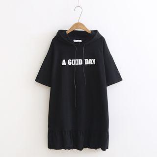 Short-sleeve Hooded Ruffled Long Top