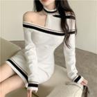 Long-sleeve Halter-neck Knit Mini Bodycon Dress