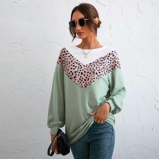 Long-sleeve Leopard Panel Sweatshirt