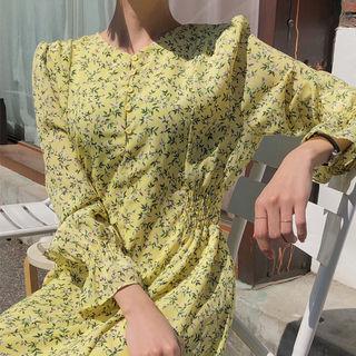 Smocked-trim Floral Midi Dress