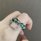 Faux Gemstone Bead Alloy Ring 1pc - Silver & Green - One Size