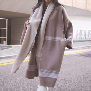 Striped Open Front Knit Coat