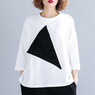 3/4-sleeve Triangle Print T-shirt White - One Size