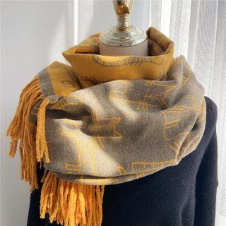 Cat Print Fringed Shawl