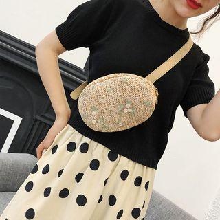 Flower Embroidered Woven Sling Bag