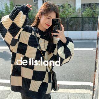 Checkerboard Oversize Sweater Black - One Size