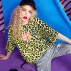 Short-sleeve Leopard-printed Long T-shirt