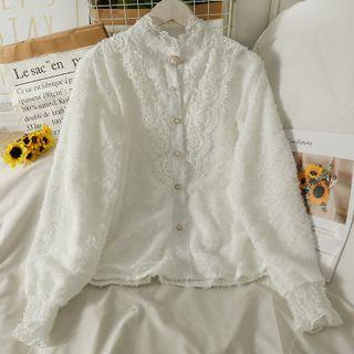 Fleece-lined Lace-panel Fringed Loose Shirt