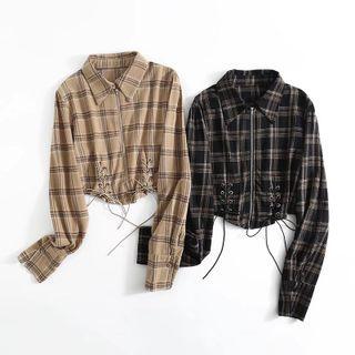 Plaid Lace Up Zipped Shirt