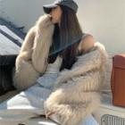 Faux-fur Loose-fit Hooded Coat Almond - One Size