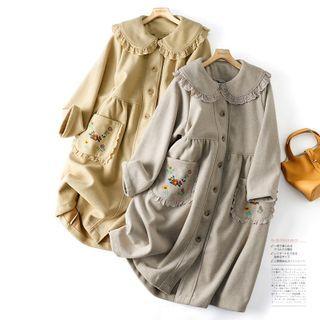 Lace Trim Collar Flower Embroidered Coat