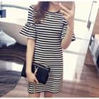 Striped Bell-sleeve Mini T-shirt Dress