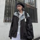 Color-block Loose-fit Denim Jacket Black - One Size