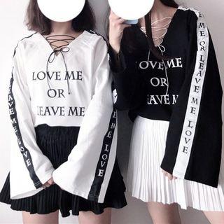 Letter V-neck Long-sleeve Sweatshirt