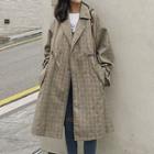 Plaid Double Breasted Long Trench Coat
