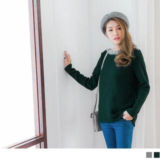 Contrast Beaded Neckline Top