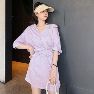 Tied Waist V-neck Dress