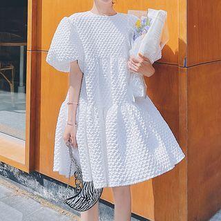 Short-sleeve Textured Smock Dress