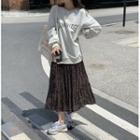 Lettering Sweatshirt / Floral Print Midi A-line Skirt