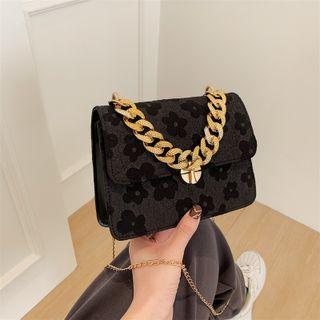 Flower Print Chain Detail Crossbody Bag