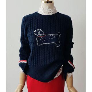 Contrast-trim Printed Cable-knit Top