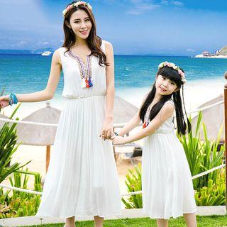 Family Matching Sleeveless Embroidered Midi Dress