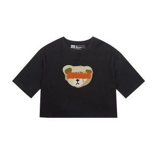 Short-sleeve Bear Printed Cropped T-shirt