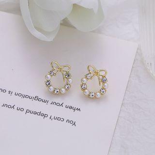 Bow Faux Pearl Rhinestone Earring