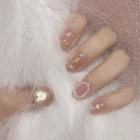 Heart Faux Nail Tips 645 - Gold Heart - Pink - One Size