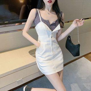Set: Printed Tank Top + Spaghetti Strap Mini Sheath Dress