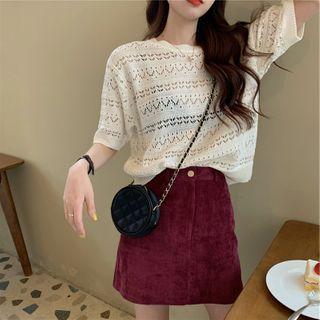 Short Sleeve Eyelet Lace Top Milky White - One Size