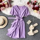 V-neck Tied-waist Slim Cut A-line Skirt