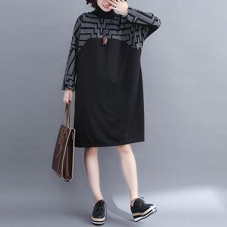 Panel High-neck Dress Black - F
