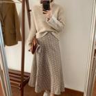 Turtleneck Sweater / Floral Print Midi A-line Skirt