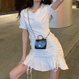 Side Drawstring Short-sleeve Dress / Spaghetti Strap Dress