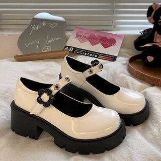 Flower Accent Platform Block-heel Mary Jane Shoes