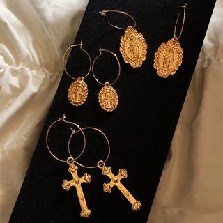 Embossed Cross / Mary Dangle Earring