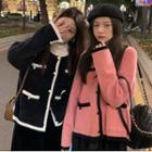 Color-block Open-placket Button Jacket / Plain Pants / Pencil Dress