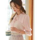 Tie-neck Ruffled Pleated-sleeve Blouse