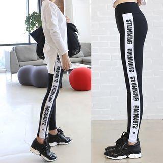 Letter-printed Sports Leggings Black - One Size