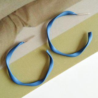Twisted Alloy Open Hoop Earring 1 Pair - S925 Silver Stud Earrings - Blue - One Size
