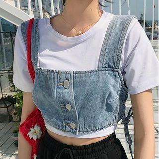 Sleeveless Buttoned Denim Crop Top