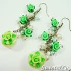 Sweet Mini Green Glitter Cupcake Floral Pearl Earrings
