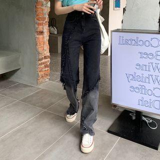 High-waist Frayed Gradient Jeans