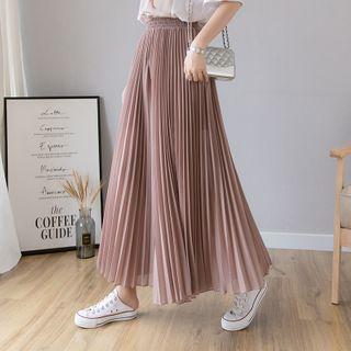 Ribbed Wide Leg Chiffon Pants
