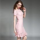 Lace Short / 3/4 Sleeve Ruffle Hem Dress