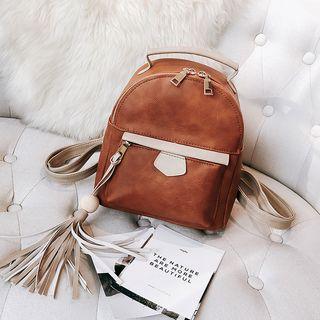 Two-tone Faux-leather Backpack