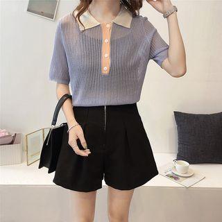 Ribbed Short Sleeve Polo Shirt