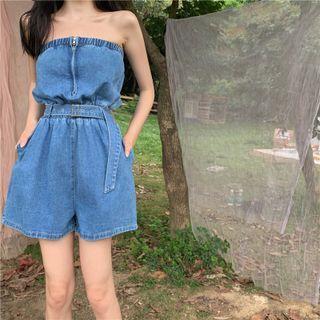 Off-shoulder Denim Jumpsuit As Figure - One Size